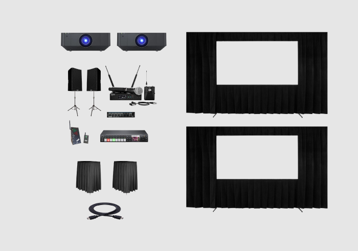 Dual screen projection package with PA system